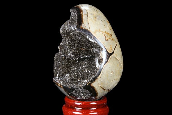 Septarian Dragon Egg Geode - Black Crystals #83189